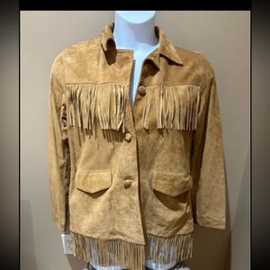 Vintage 1980s Marboro red star ladies suede fringe coat